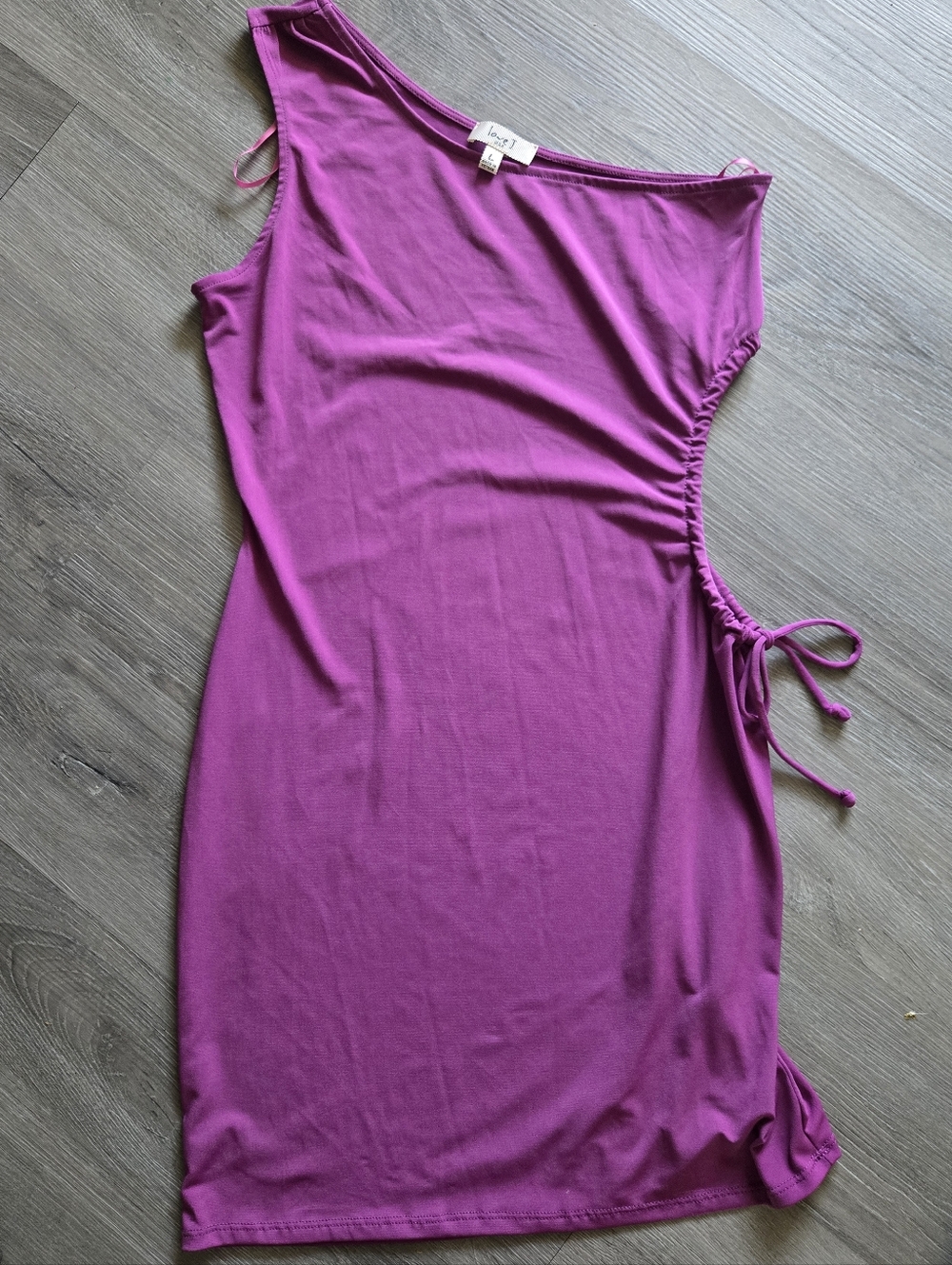 One Shoulder Ruched Bodycon Dress Pink Size Large Stretch Side Tie Mini Dress